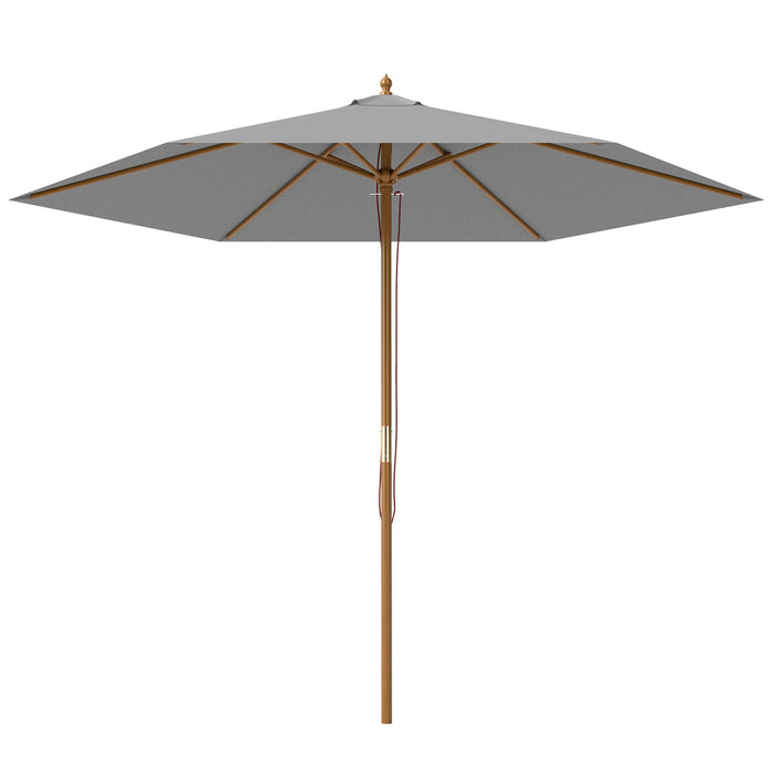 Outsunny 2.5m Wood Garden Parasol Sun Shade Patio Outdoor Wooden Umbrella Canopy Light Grey