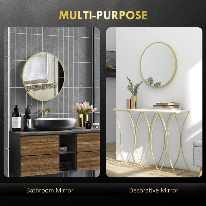 Round Gold-Tone Bathroom Mirror - Modern Aluminum-Framed Wall-Mounted Vanity, 60cm - Easy Installation for Living Room & Entryway Decor