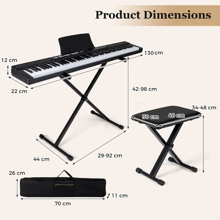 88-Key Electric Piano Keyboard Digital Piano with Adjustable Stand and Stool-