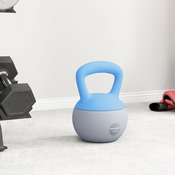 SPORTNOW 12KG Soft Kettlebell, Kettlebell with Non-Slip Handle for Home Gym, Weight Lifting, Strength Training, Light Blue/Grey