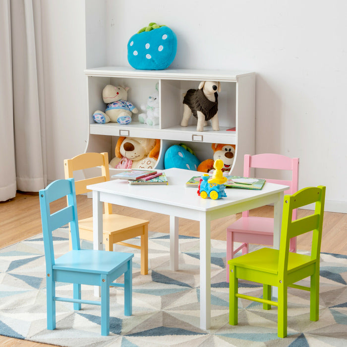 Children Wooden Table and 4 Chairs for Preschool Girls and Boys-