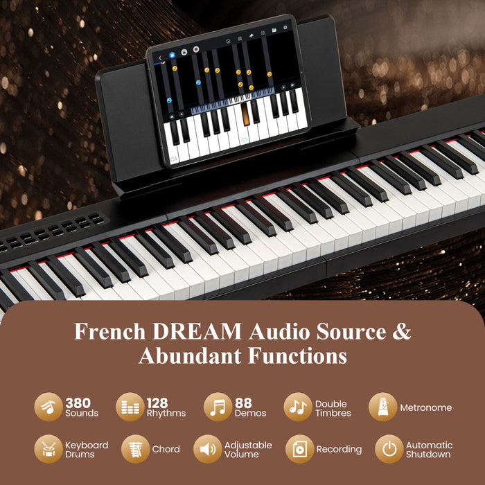 88 Keys Velocity-Sensitive Piano Keyboard with Music Stand and Carry Bag-