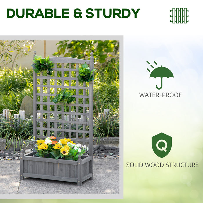 Outsunny Garden Planters with Trellis for Climbing Vines, Wood Raised Beds for Garden, Flower Pot, Indoor Outdoor, Grey