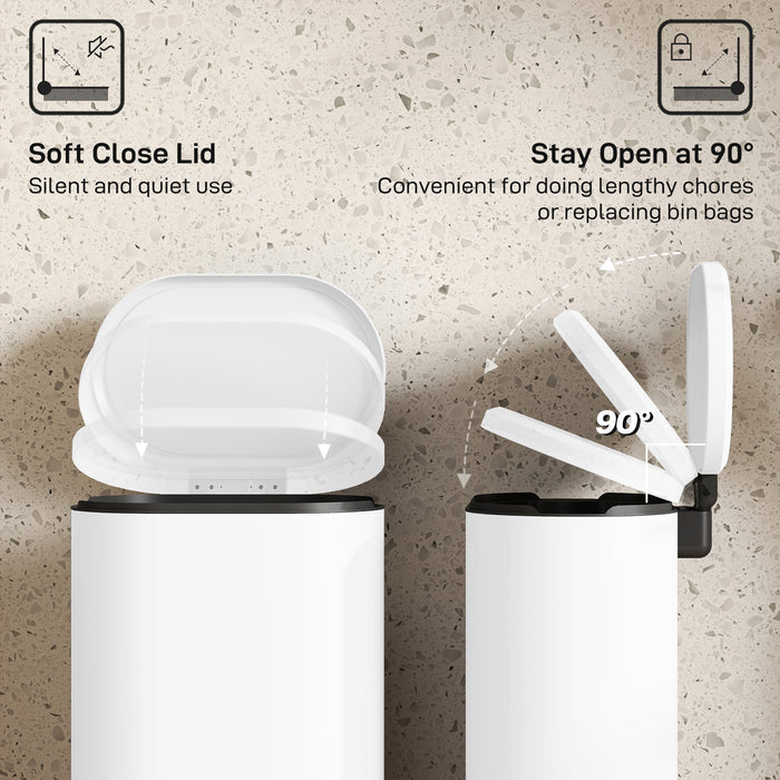 HOMCOM 30 L Modern Curved Kitchen Bin - White
