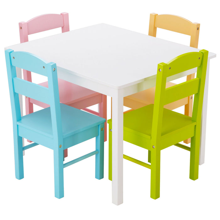 Children Wooden Table and 4 Chairs for Preschool Girls and Boys-
