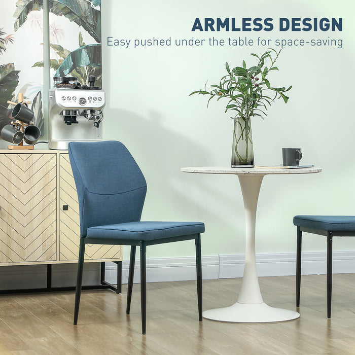 HOMCOM Velvet Dining Chairs Set of 2, Modern Upholstered Kitchen Chairs with Metal Legs, Curved Back and Padded Seat, Armless Side Chairs for Dining Room, Bedroom, Living Room, Blue