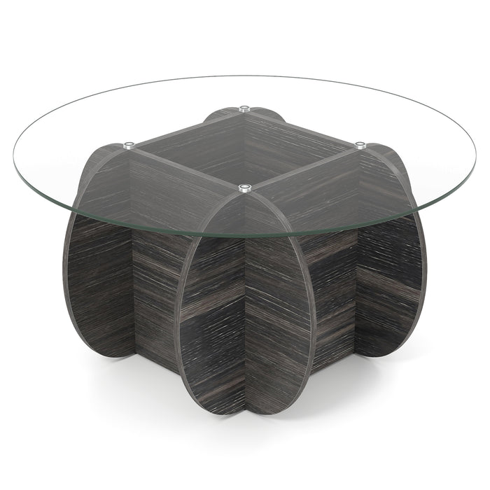 89cm Round Coffee Table Modern Accent Table with Tempered Glass Top-