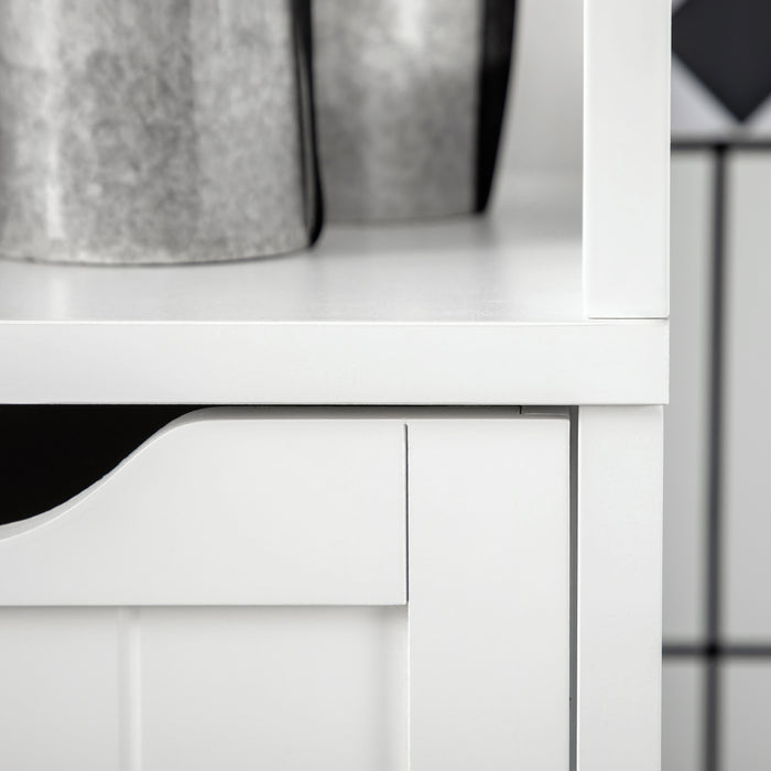 HOMCOM Narrow Floor Cabinet, Bathroom Cabinet with 3 Drawers and 2 Open Shelves, 30W x 30D x 141.6Hcm, White