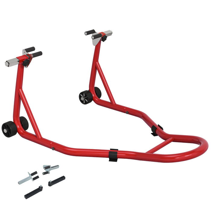 Homcom Rear Motorcycle Paddock Stand Motorbike Stand with Anti-Slip Mat, U-Shaped and L-Shaped Adapters, 200 kg Capacity, for 18", 17" and 10" Tyre, Red