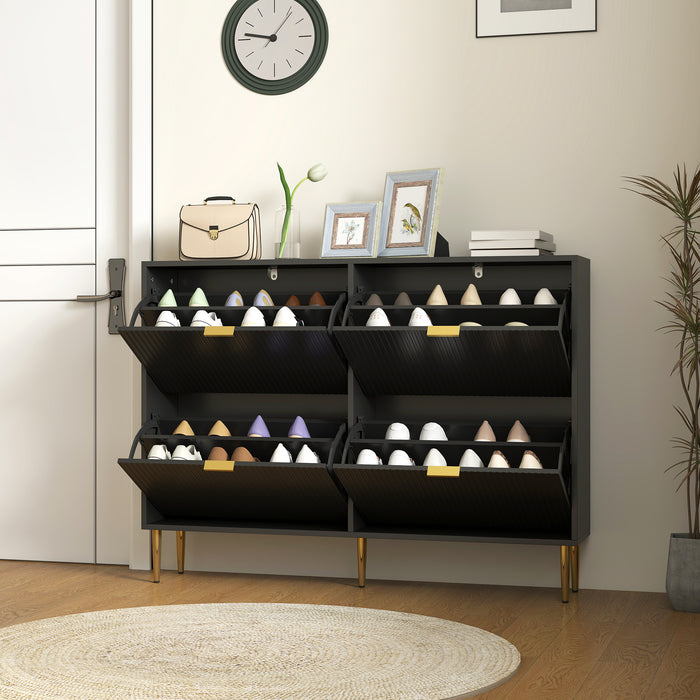 HOMCOM Narrow Shoe Cabinet with 4 Flip Drawers - Black