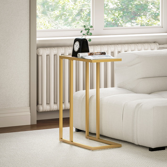 HOMCOM C-Shaped Bedside Table, Modern Side Table with Tempered Glass Tabletop, Steel Frame for Small Space, Living Room, Bedroom, Gold Tone
