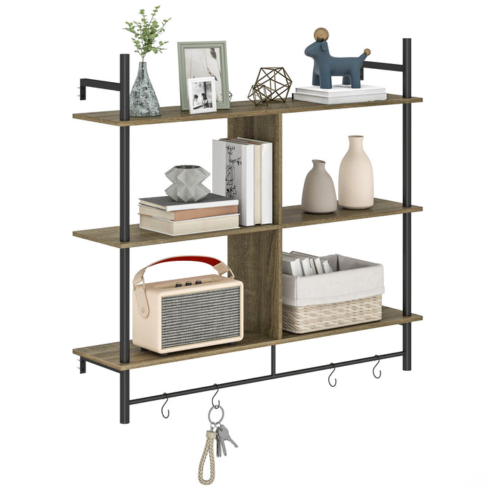 HOMCOM Three-Tier Floating Shelf - Grey Wood Effect