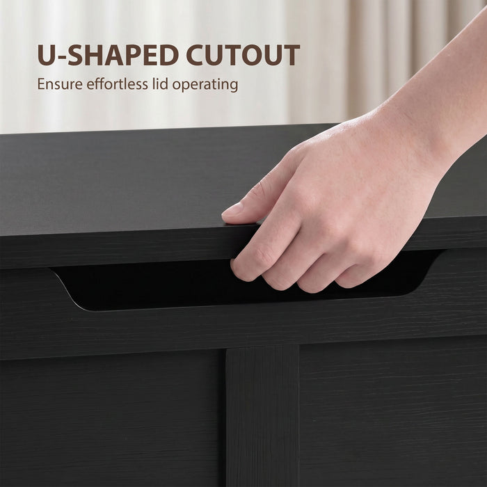 HOMCOM 127L Home Storage Box, with Safety Hinges - Black Wood-Effect