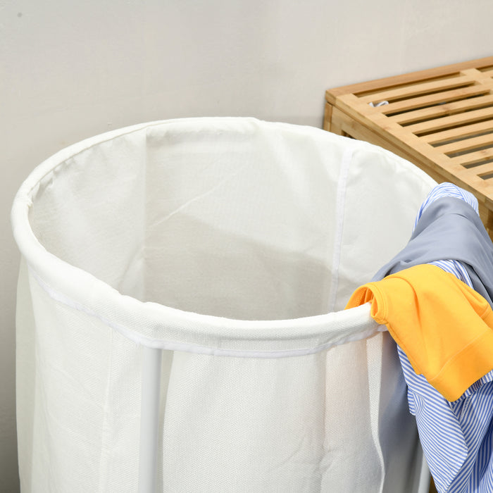 Large 100L Cream White Laundry Basket with Wheels - Round 50cm Hamper with Steel Frame and Removable Bag - Ideal for Bedroom, Bathroom, Laundry Room Organization