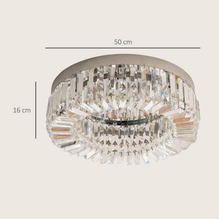 HOMCOM Crystal Ceiling Lights Set of 2, Modern Flush Chandeliers with Stainless Steel Base, Pendant Lights for Living Room Bedroom Dining Room, Silver Tone