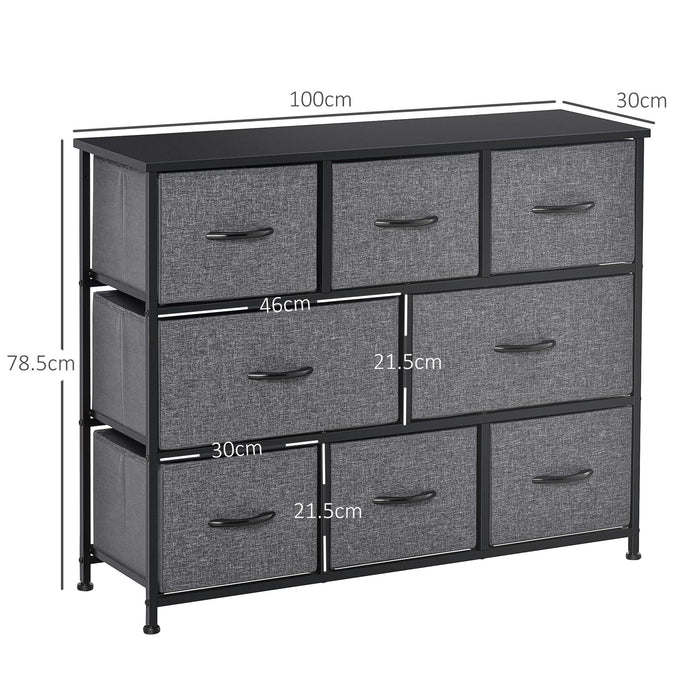 HOMCOM Chest of Drawers with 8 Foldable Drawers, 3-Tier Fabric Bedroom Dresser, Clothes Storage Unit for Bedroom Living Room, Dark Grey