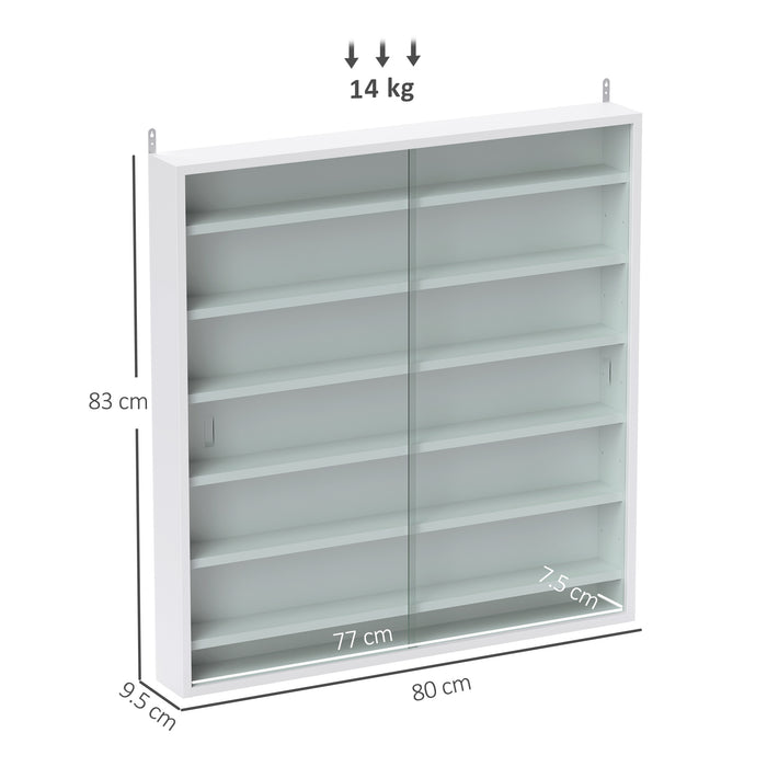 HOMCOM 7-Tier Wall Display Shelf Unit Cabinet w/ 6 Adjustable Shelves Glass Doors Home Office Ornaments 83x80cm, White