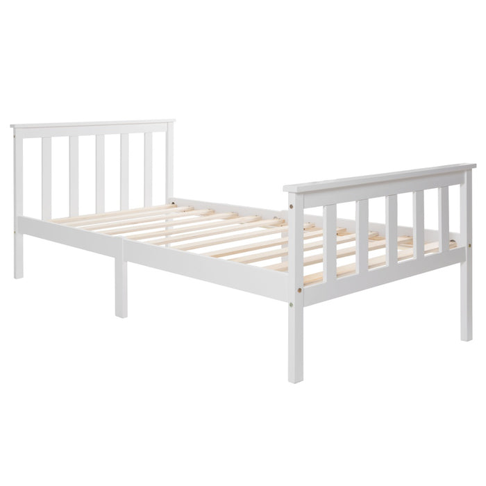 Pine Wooden Single Bed Frame with Sturdy Headboard and Footboard - 3ft, Durable Build, 190x90 cm in White Finish - Ideal for Small Bedrooms & Guest Rooms