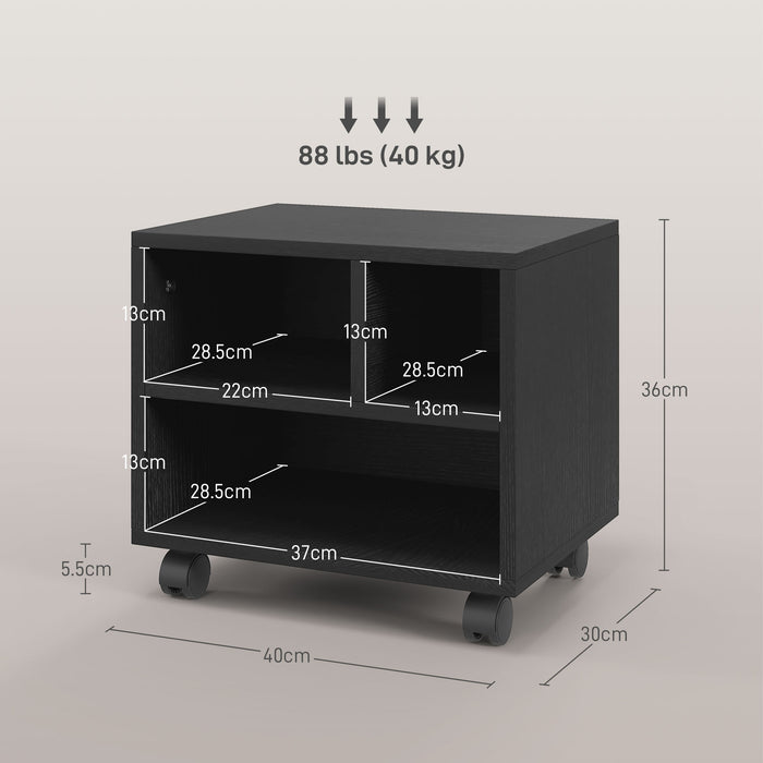 2-Tier Printer Stand with Storage - Under Desk Printer Cart with Wheels & 3 Compartments - Space-Saving Desktop Table for Home Office Use