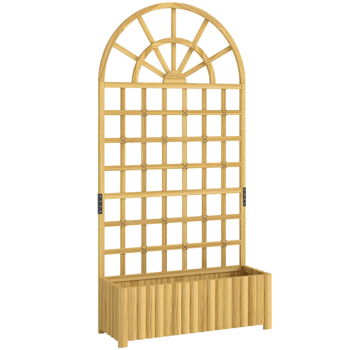 Outsunny Wooden Raised Planter with Trellis, Raised Bed for Garden with Lattice and Drainage Holes for Climbing Plants