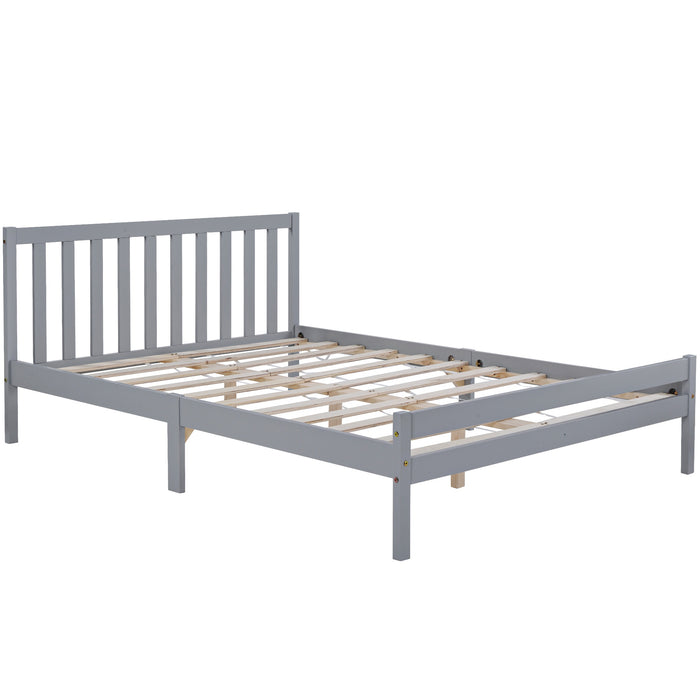 Wooden Double Bed Frame with Headboard and Footboard - Elegant 4ft6 Bedroom Furniture in Grey, No Box Spring Needed - Comfort & Style for Modern Bedrooms, Size 196x140x77 cm