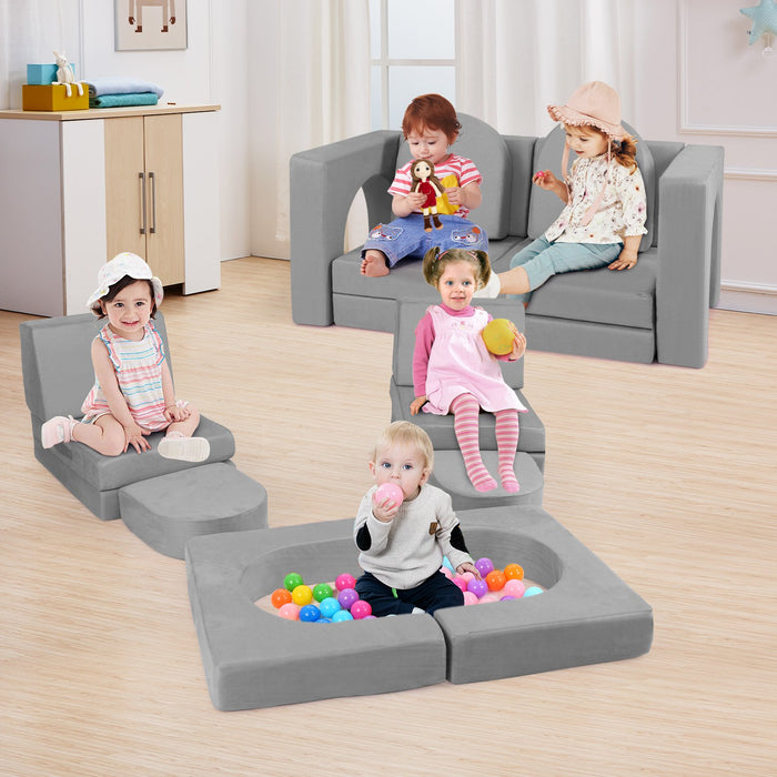 8-Piece Modular Kids Play Couch with Machine-washable Covers-