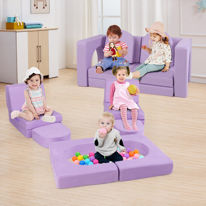 8-Piece Modular Kids Play Couch with Machine-washable Covers-
