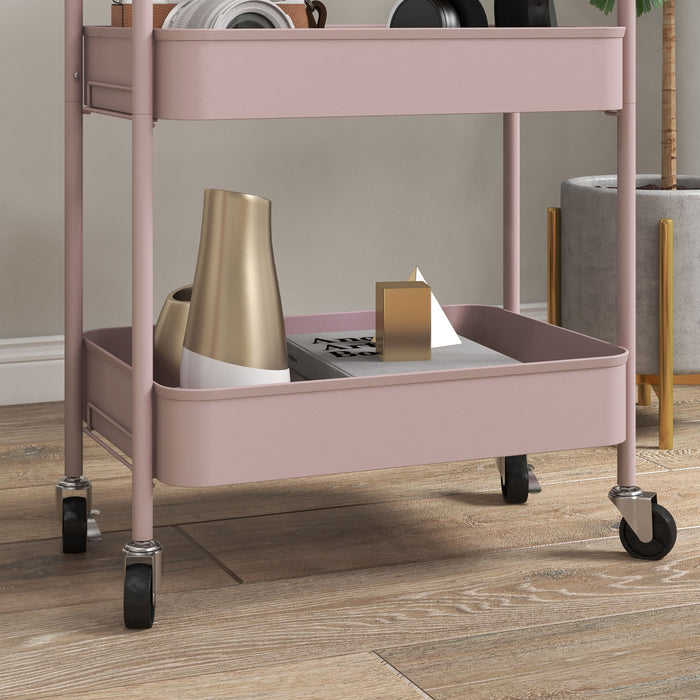 HOMCOM Three-Tier Steel Storage Trolley - Pink | Aosom UK