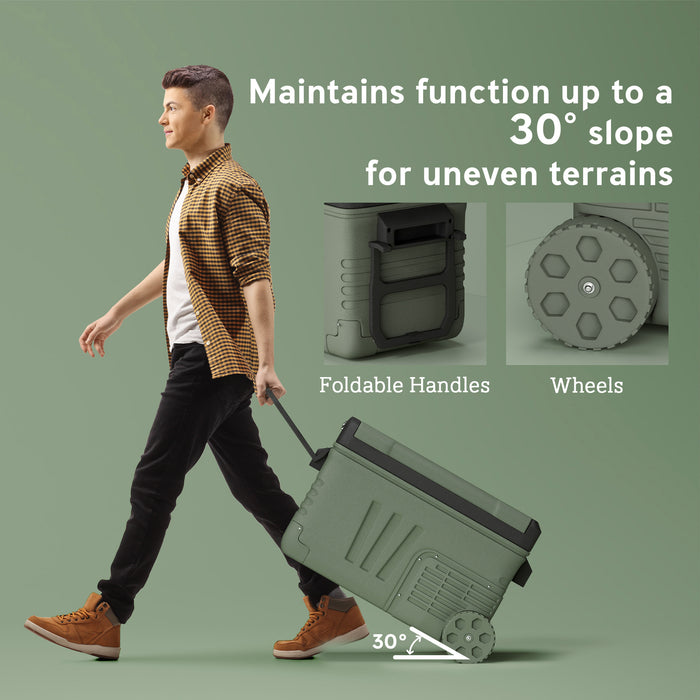 Outsunny 33L Camping Fridge Freezer Dual Zone, Portable Car Fridge 12V/24V DC & 100-240V AC, Electric Cool Box -20℃-20℃ with Wheels and LED Light, for Travel, RV, Road Trip, Picnic [Energy Class E]