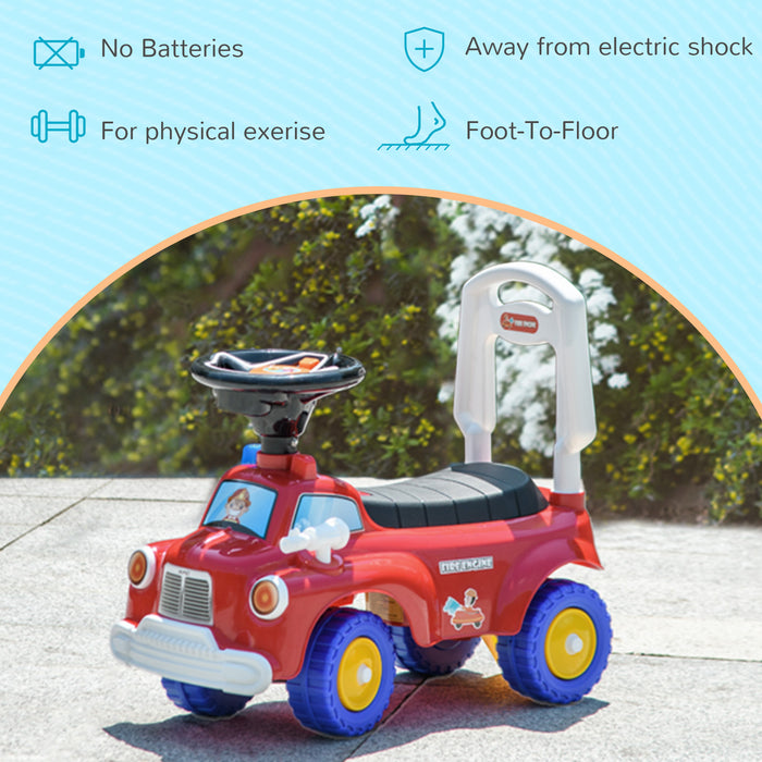 Kids' Ride-On Fire Truck with Foot-to-Floor Power - Interactive Steering Wheel, Music/Light Features, Under-Seat Storage - Perfect for Toddlers Aged 1.5-3 Years, Vibrant Red
