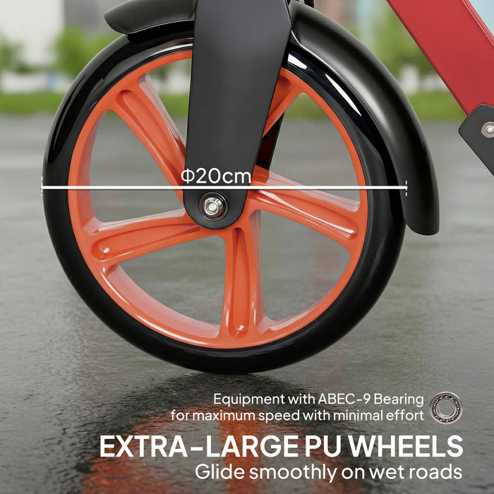 HOMCOM One-click Folding Kick Scooter for 14+ w/ Adjustable Handlebar, Push Scooter with Kickstand, Dual Brake System, Red