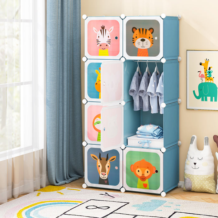 8-Cube Portable Kids Wardrobe with Hanging Section-Pink