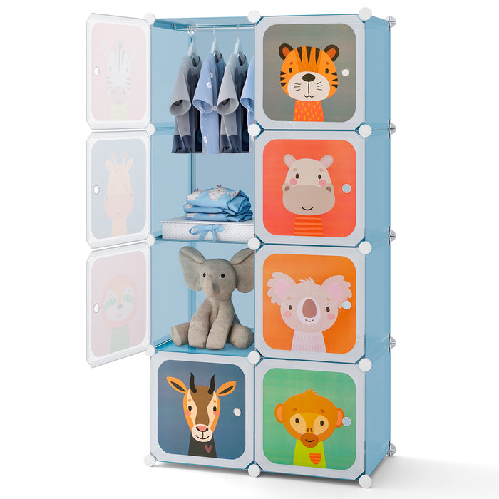 8-Cube Portable Kids Wardrobe with Hanging Section-Pink