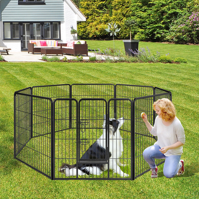 8 Panel 60cm/80cm Height Pen Fence with Lock and Large Door-Black-