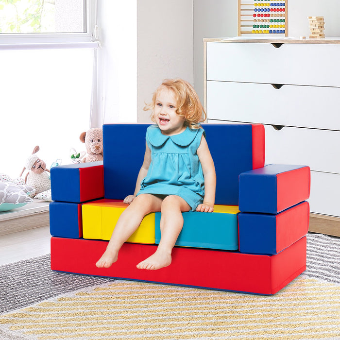 4-in-1 Convertible Foam Couch Play Set with Skin-friendly PU Leather Cover and Zippers-