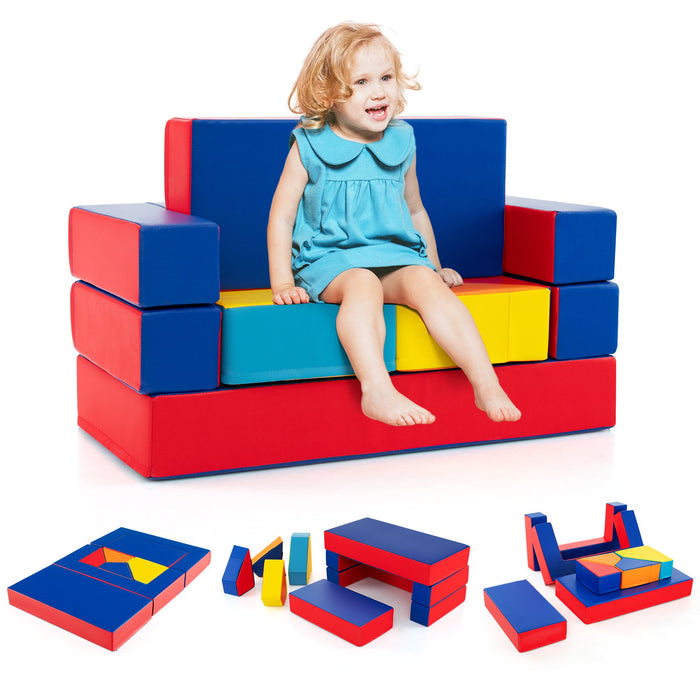 4-in-1 Convertible Foam Couch Play Set with Skin-friendly PU Leather Cover and Zippers-