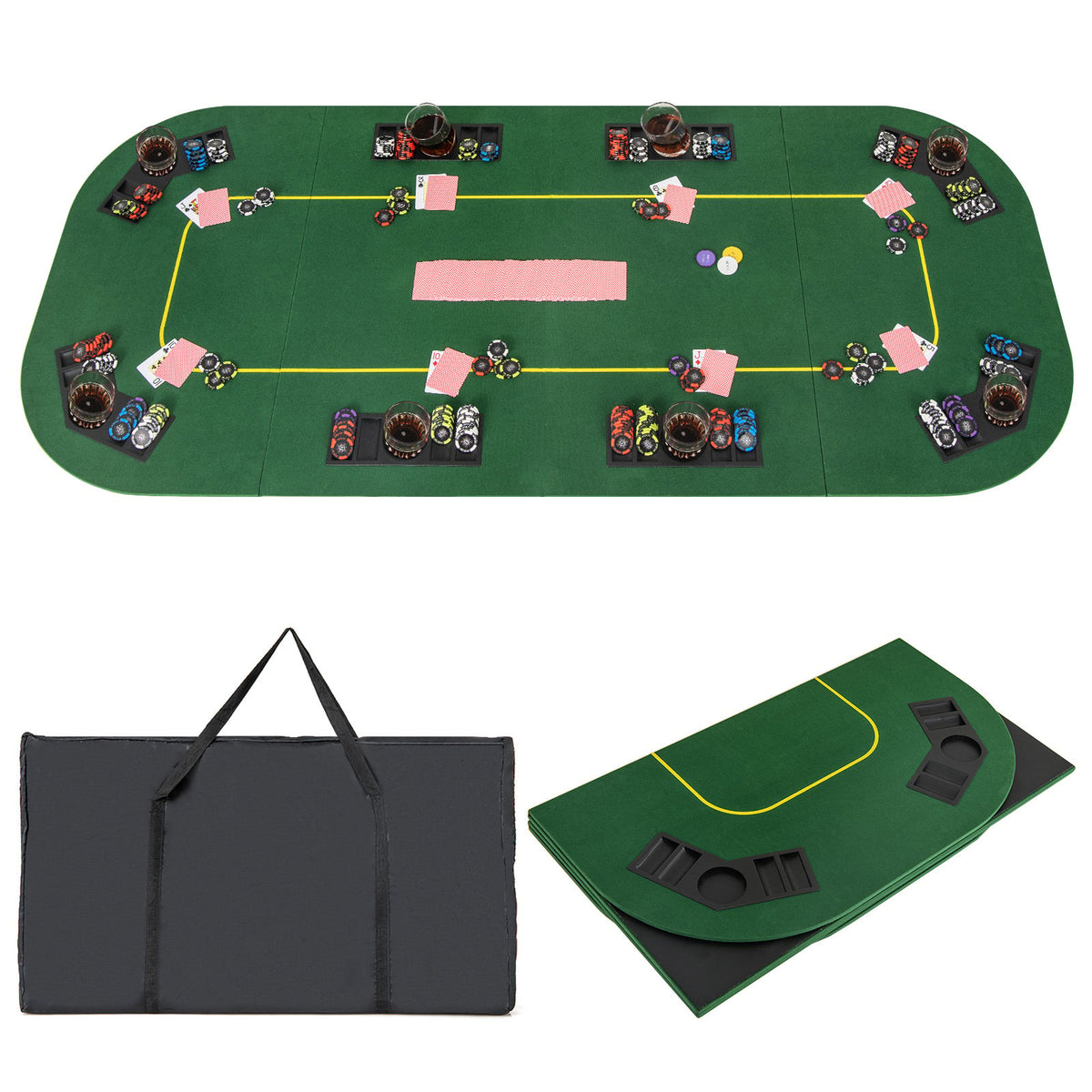 8-Player Foldable Poker Table Top with Carry Bag for Family Game Casin-