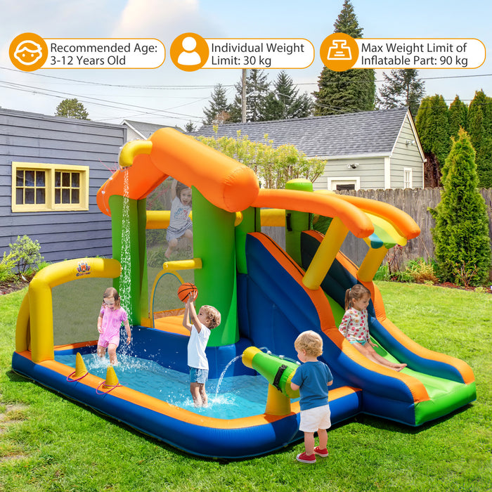 8-in-1 Inflatable Bounce House Water Park with Slide for Kids 3-
