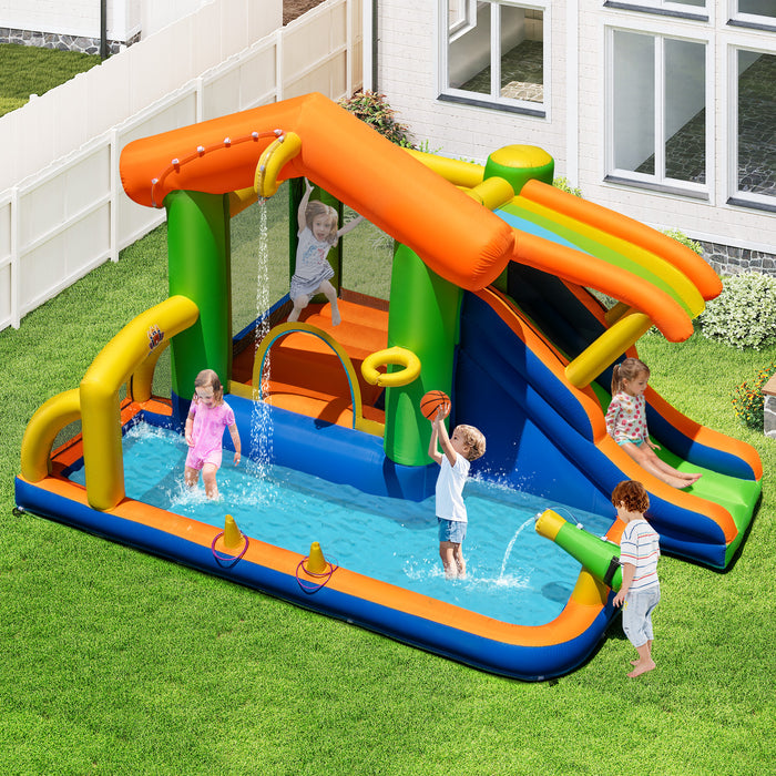 8-in-1 Inflatable Bounce House Water Park with Slide for Kids 3-