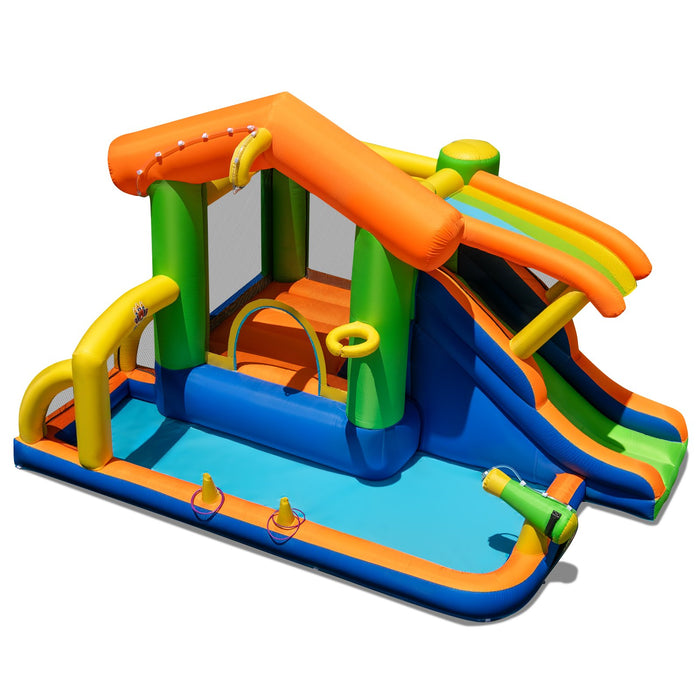 8-in-1 Inflatable Bounce House Water Park with Slide for Kids 3-