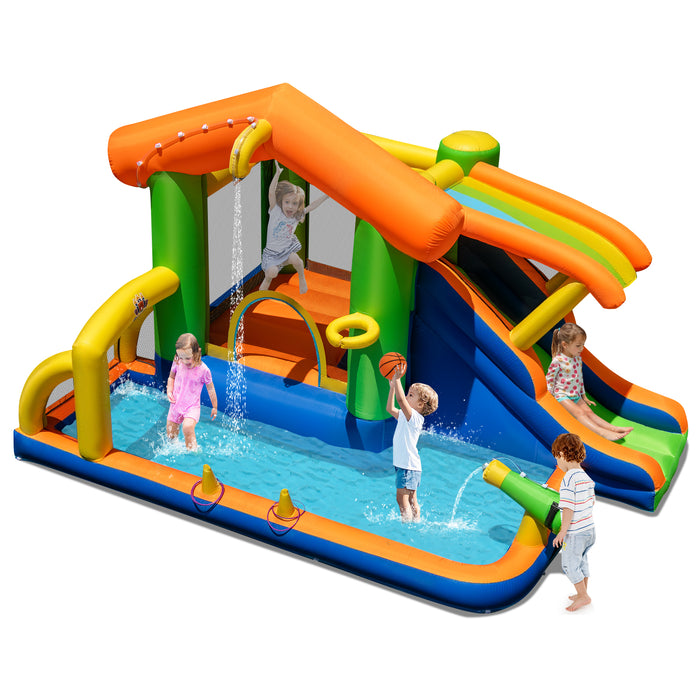 8-in-1 Inflatable Bounce House Water Park with Slide for Kids 3-