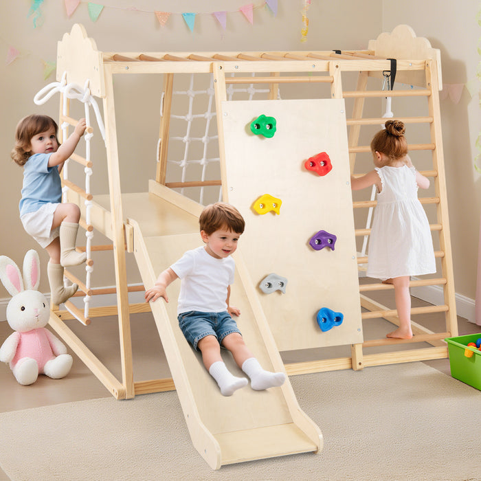 8-in-1 Indoor Jungle Gym for Kids Wooden Montessori Climbing Toys-