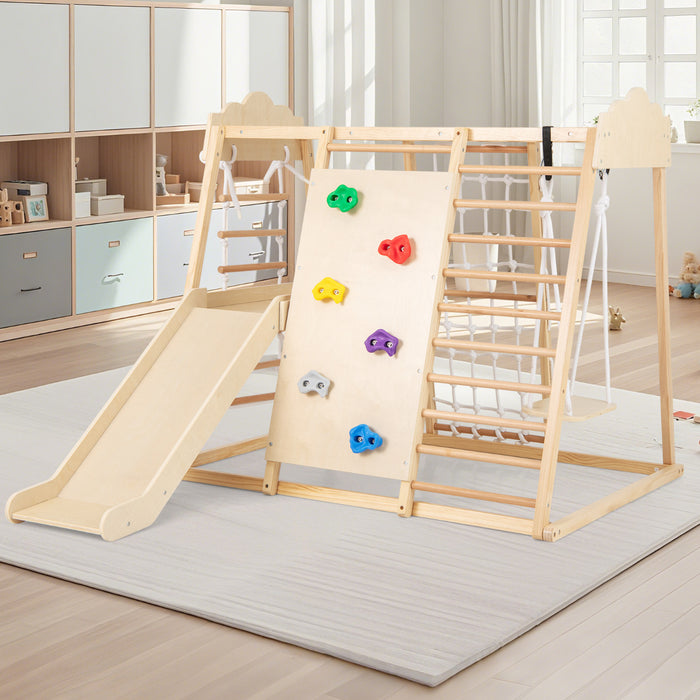 8-in-1 Indoor Jungle Gym for Kids Wooden Montessori Climbing Toys-