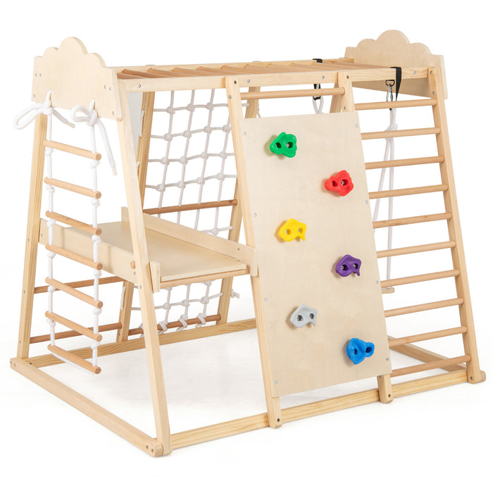 8-in-1 Indoor Jungle Gym for Kids Wooden Montessori Climbing Toys-