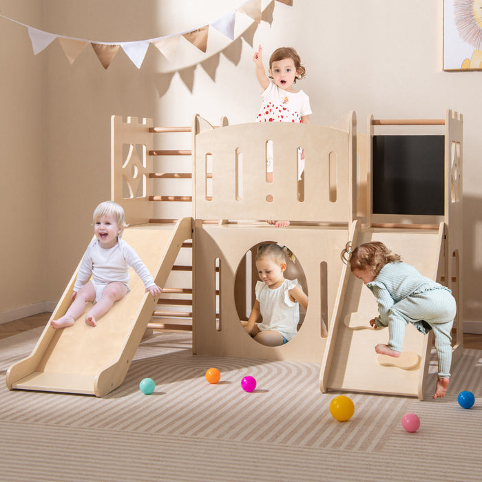8-in-1 Toddler Slide with Ladders and Toy Storage-