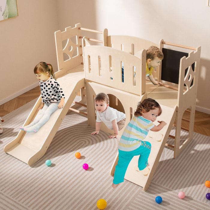 8-in-1 Toddler Slide with Ladders and Toy Storage-