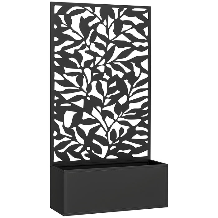 Outsunny Metal Garden Bed with Trellis, Wall Mounted or Freestanding Raised Planter with Privacy Panel, Black