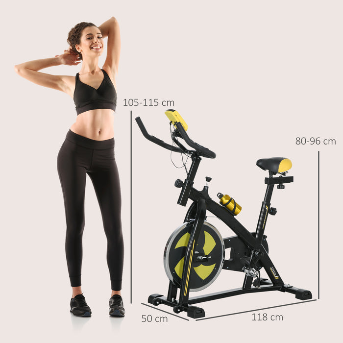 Indoor Cycling Exercise Bike - Adjustable Seat & Resistance Home Gym Stationary Bike, Yellow - Ideal for Cardio Workouts & Fitness Training