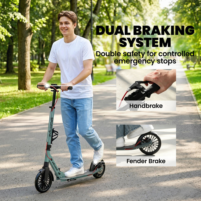 SPORTNOW Foldable Kick Scooter with Height Adjustable Handlebar, One-click Folding Adult Scooters with 200 mm Big Wheels, Silver Tone