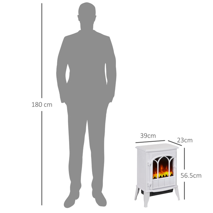 HOMCOM Freestanding Electric Fireplace, Electric Stove Heater with LED Flame Effect, Overheating Safety System, 1000W/2000W White | Aosom UK
